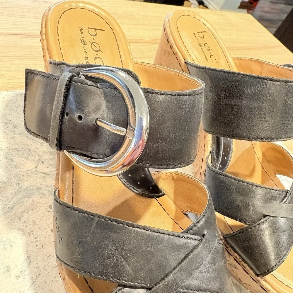 BOC Born Womens Sandal Black Wedge Platform Mule‎ Y2K Shoe 9M